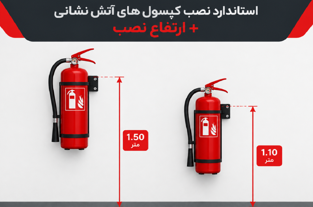 راهنمای جامع استاندارد نصب کپسول های آتش نشانی ، ضوابط ، ارتفاع و تاییدیه ایمنی